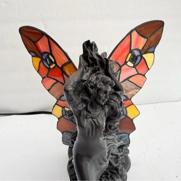 Tiffany Style Stained Glass Fairy Table Butterfly Lamp8”